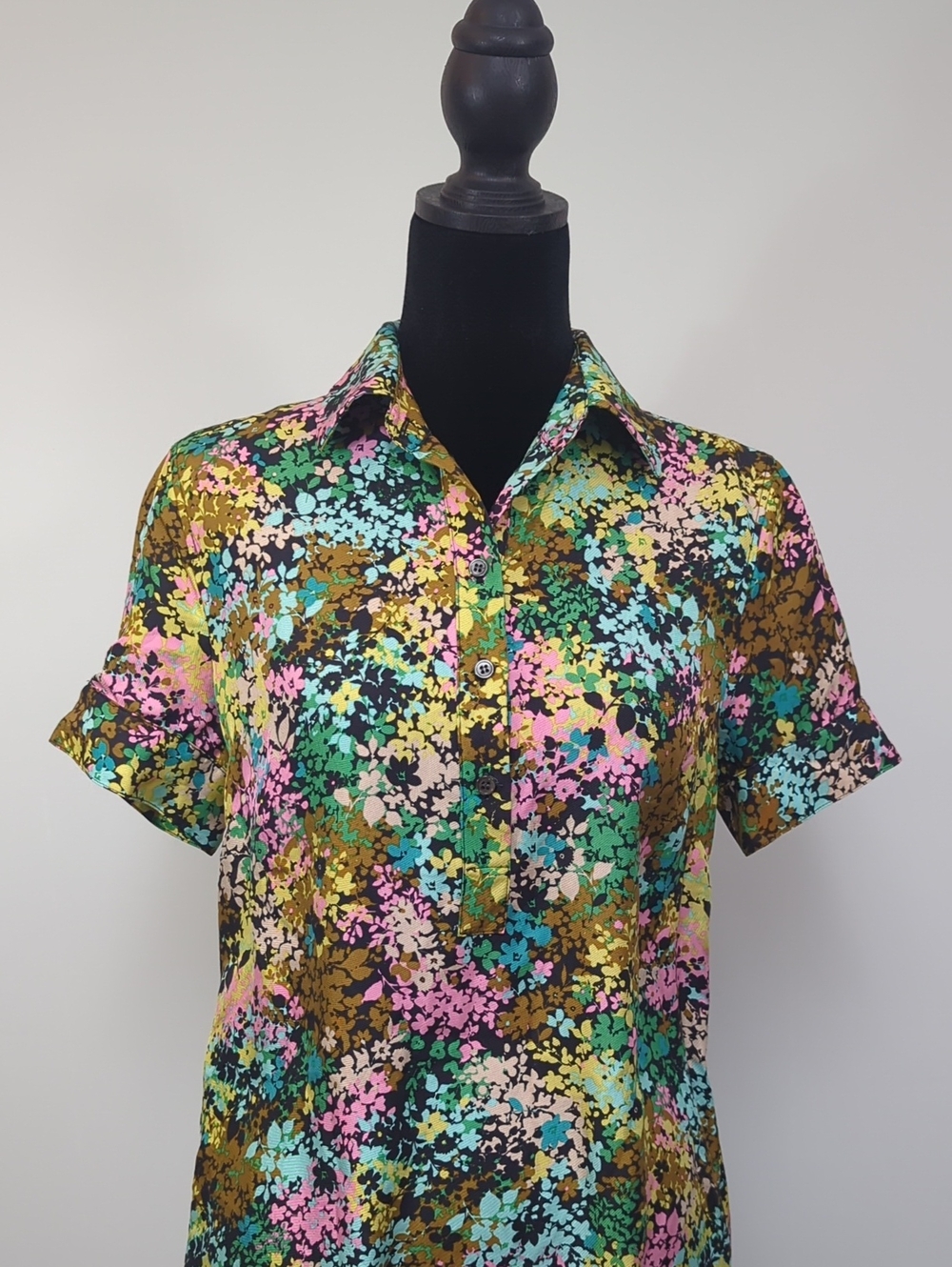 J. Crew Floral Short Sleeve Dress in Teal, Yellow, Pink & Black